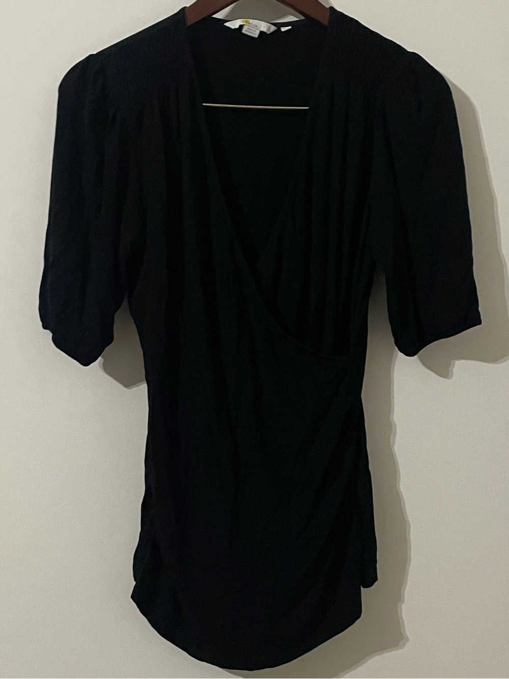 Boden Black V-Neck Ruched Short Sleeve Top Blouse US 10 / UK 14